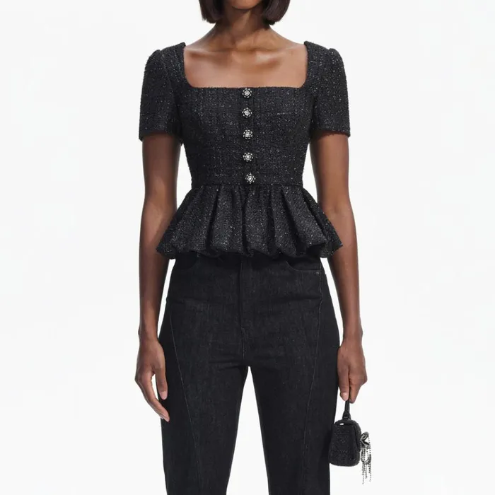 Self Portrait Tops Black Boucle Peplum Top 8211 Women Self Portrait Tops Black Boucle Peplum Top 8211 Women