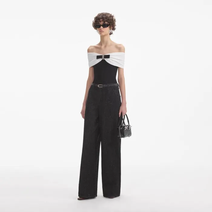 Self Portrait Tops Black Knit Bow Top 8211 Women Self Portrait Tops Black Knit Bow Top 8211 Women