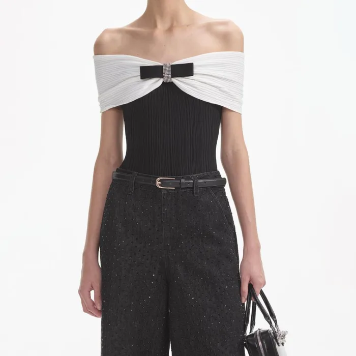Self Portrait Tops Black Knit Bow Top 8211 Women Self Portrait Tops Black Knit Bow Top 8211 Women