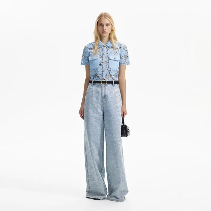 Self Portrait Tops Blue Lace Collar Top 8211 Women