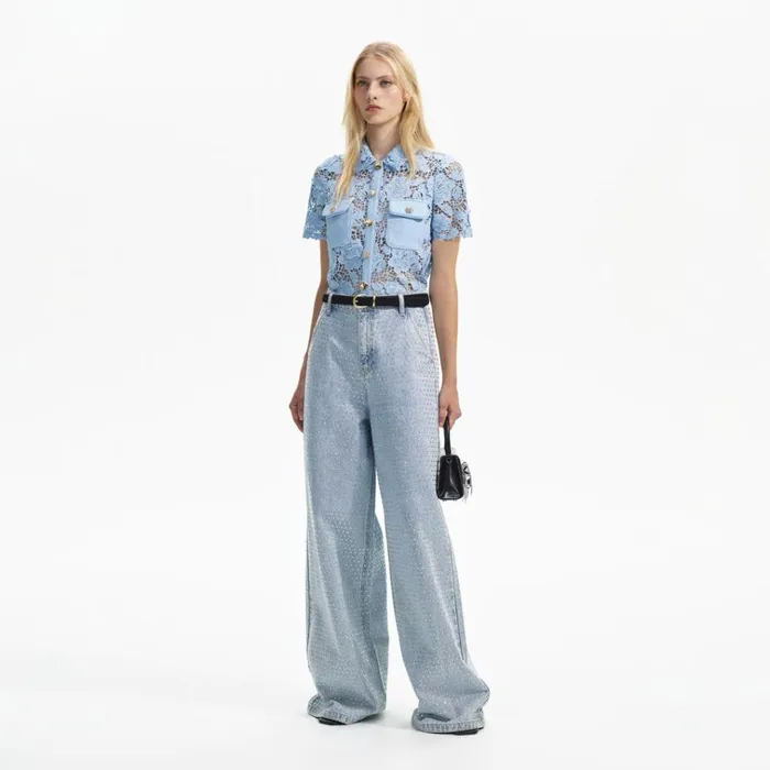 Self Portrait Tops Blue Lace Collar Top 8211 Women Self Portrait Tops Blue Lace Collar Top 8211 Women