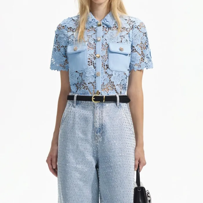 Self Portrait Tops Blue Lace Collar Top 8211 Women Self Portrait Tops Blue Lace Collar Top 8211 Women