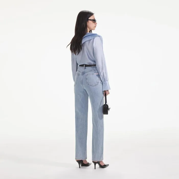 Self Portrait Tops Blue Satin Organza Blouse 8211 Women Self Portrait Tops Blue Satin Organza Blouse 8211 Women