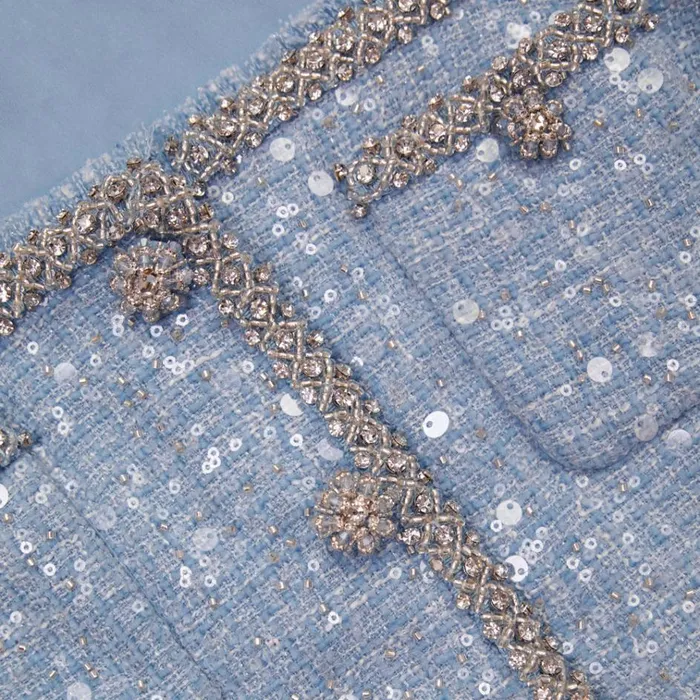 Self Portrait Tops Blue Sequin Boucle Crop Top 8211 Women Self Portrait Tops Blue Sequin Boucle Crop Top 8211 Women