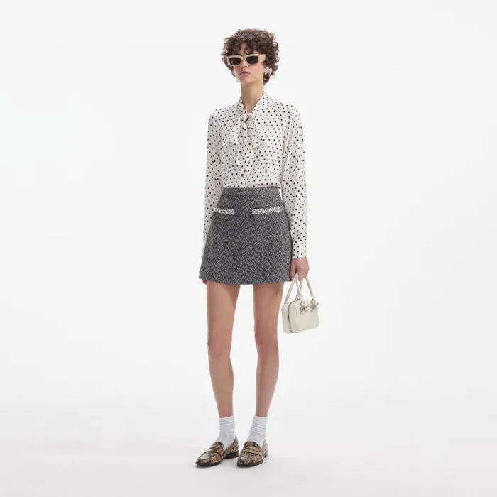 Self Portrait Tops Cream Polka Dot Satin Blouse 8211 Women Self Portrait Tops Cream Polka Dot Satin Blouse 8211 Women