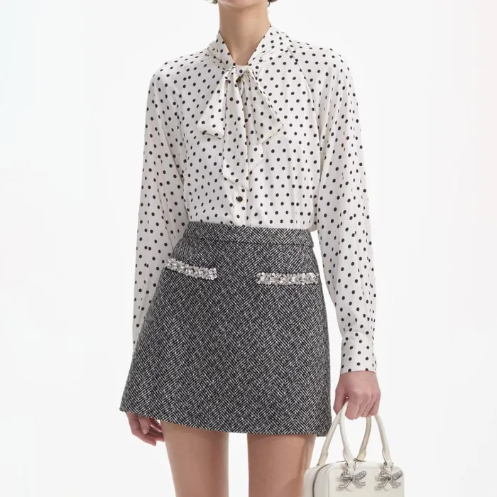 Self Portrait Tops Cream Polka Dot Satin Blouse 8211 Women Self Portrait Tops Cream Polka Dot Satin Blouse 8211 Women