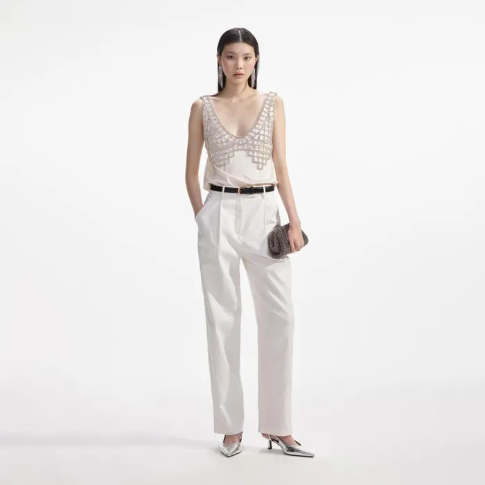 Self Portrait Tops Cream Satin Diamante Bralette Top 8211 Women