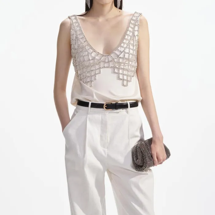 Self Portrait Tops Cream Satin Diamante Bralette Top 8211 Women Self Portrait Tops Cream Satin Diamante Bralette Top 8211 Women