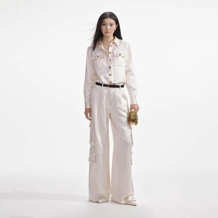 Self Portrait Tops Cream Satin Shirt 8211 Women