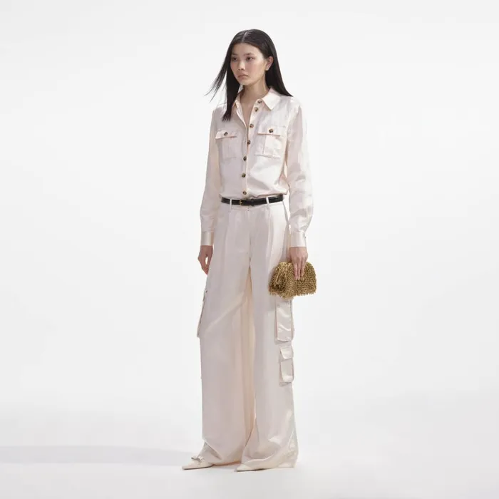 Self Portrait Tops Cream Satin Shirt 8211 Women Self Portrait Tops Cream Satin Shirt 8211 Women