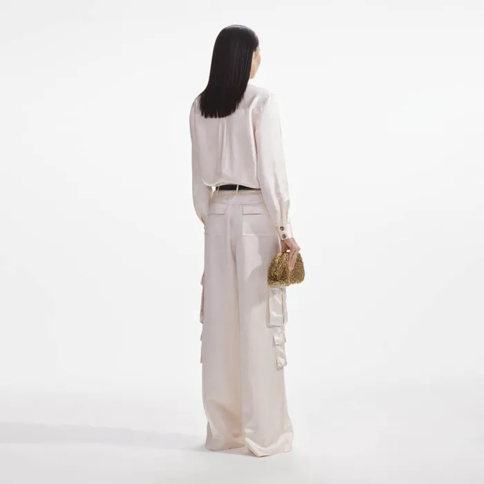 Self Portrait Tops Cream Satin Shirt 8211 Women Self Portrait Tops Cream Satin Shirt 8211 Women
