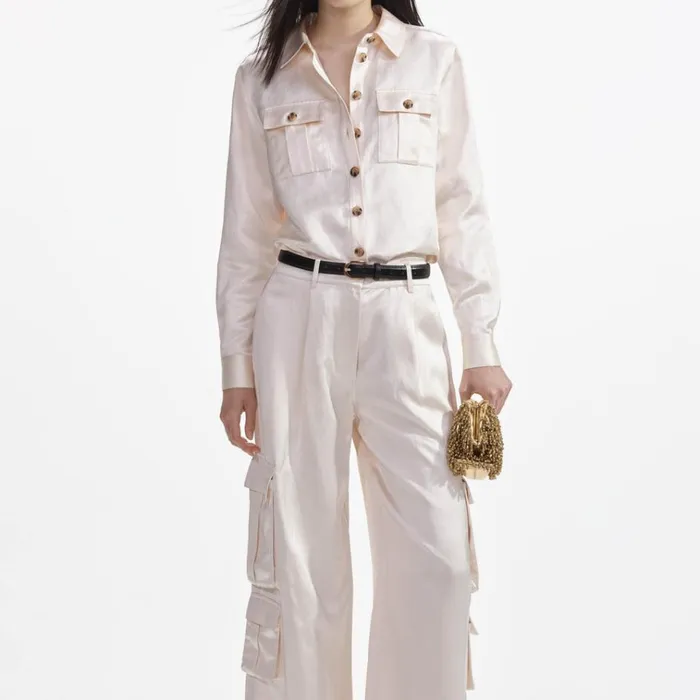 Self Portrait Tops Cream Satin Shirt 8211 Women Self Portrait Tops Cream Satin Shirt 8211 Women