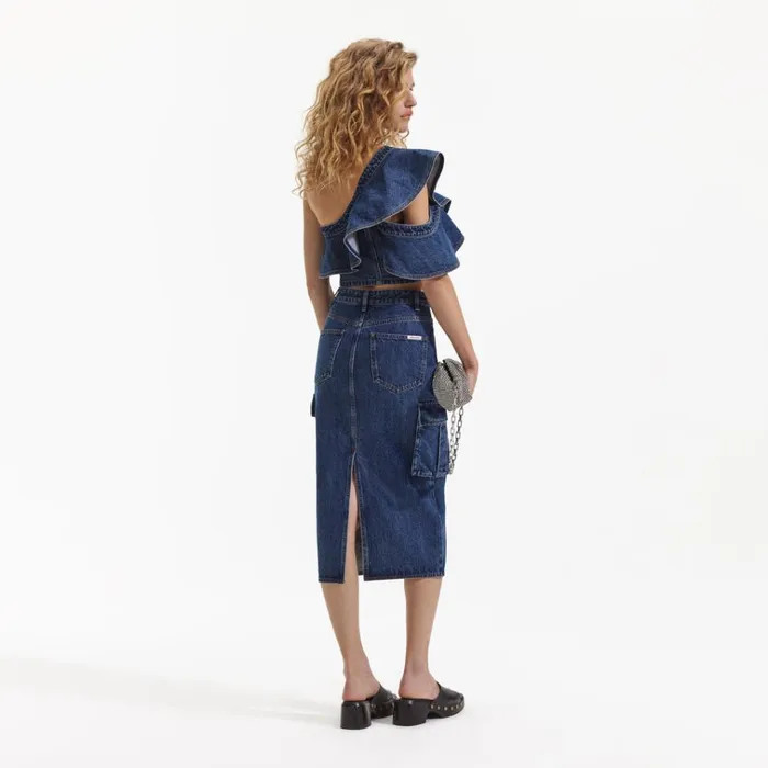 Self Portrait Tops Denim Frill One Shoulder Top 8211 Women Self Portrait Tops Denim Frill One Shoulder Top 8211 Women