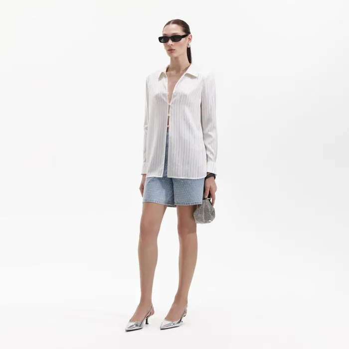 Self Portrait Tops White Rhinestone Stripe Shirt 8211 Women Self Portrait Tops White Rhinestone Stripe Shirt 8211 Women