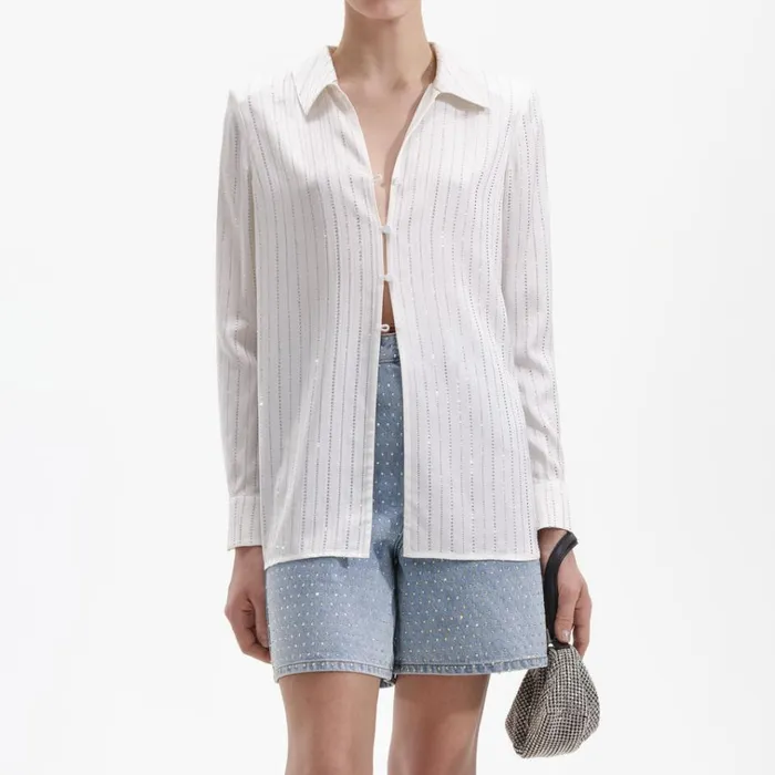 Self Portrait Tops White Rhinestone Stripe Shirt 8211 Women Self Portrait Tops White Rhinestone Stripe Shirt 8211 Women
