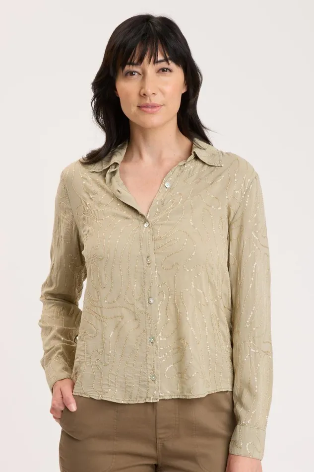 Seraphina ButtonUp Sand Lime Pigment Clothing XCVI ShirtsBlouses