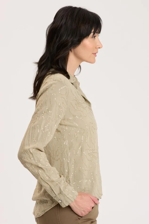 Seraphina ButtonUp Sand Lime Pigment Clothing XCVI ShirtsBlouses
