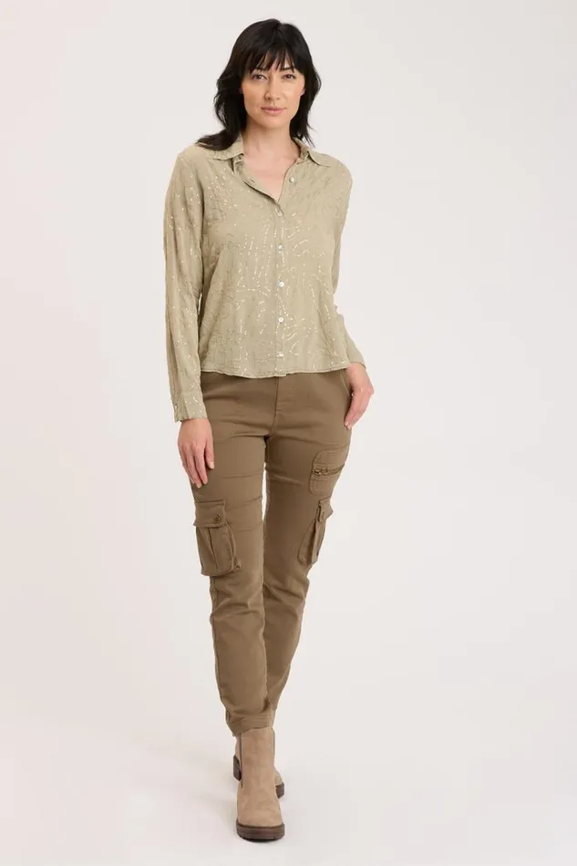 Seraphina ButtonUp Sand Lime Pigment Clothing XCVI ShirtsBlouses