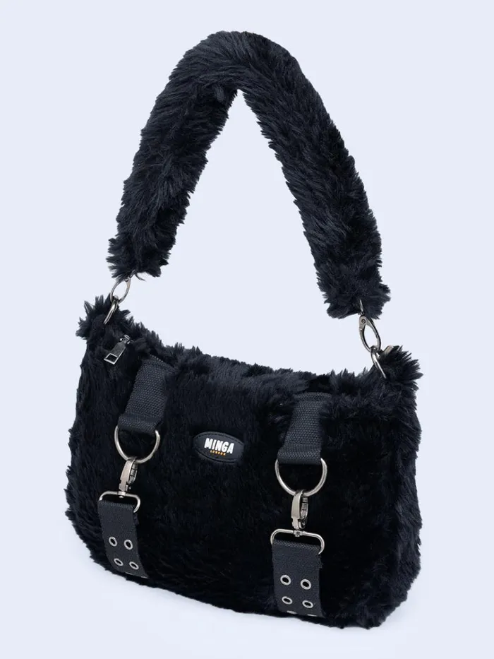 Shop Arrya Black Furry Shoulder Chain Bag Minga London Accessories