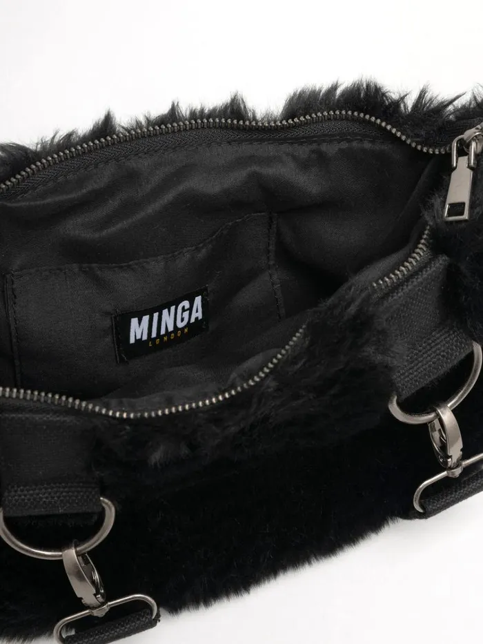 Shop Arrya Black Furry Shoulder Chain Bag Minga London Accessories