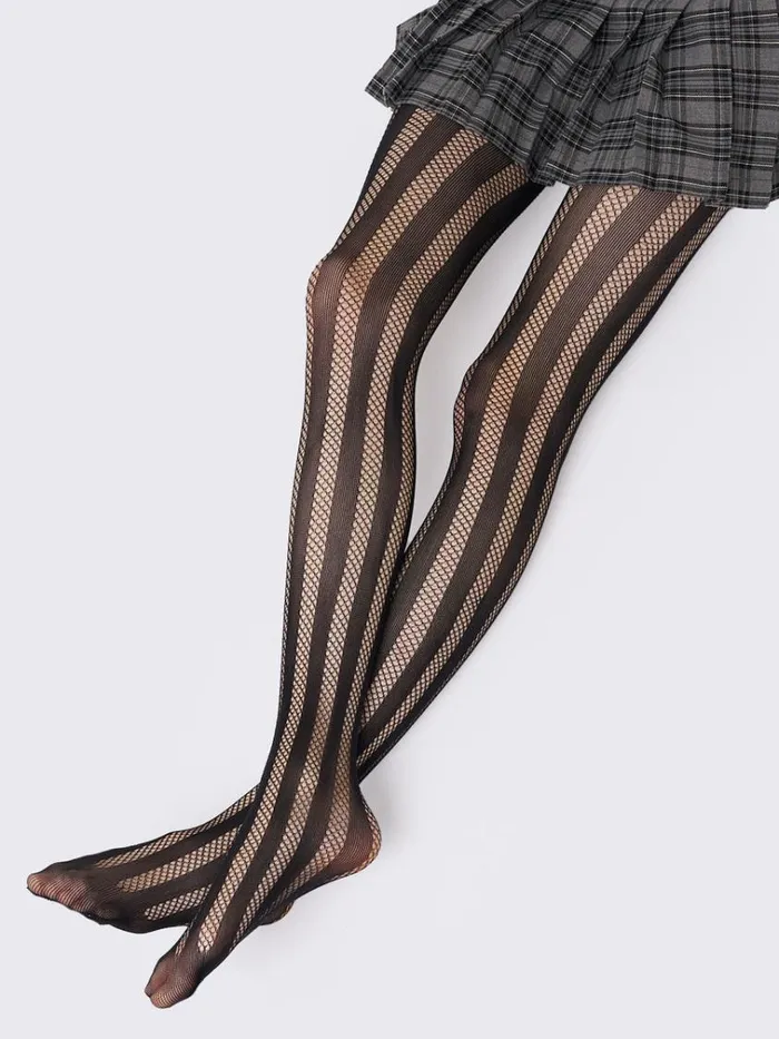Shop Brea Black Striped Fishnet Tights Minga London Accessories