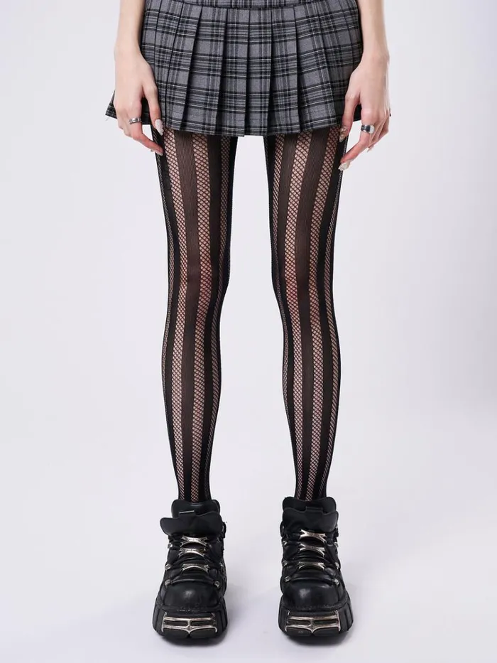 Shop Brea Black Striped Fishnet Tights Minga London Accessories