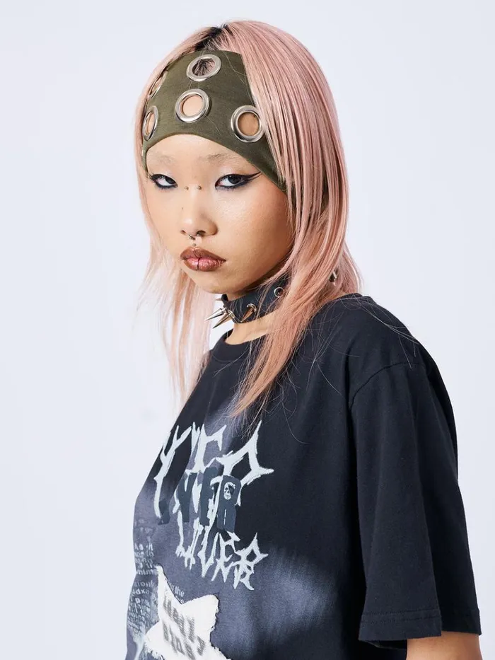 Shop Elektra Green Metallic Hole Headband Minga London Accessories