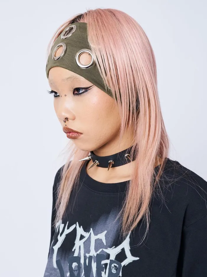 Shop Elektra Green Metallic Hole Headband Minga London Accessories