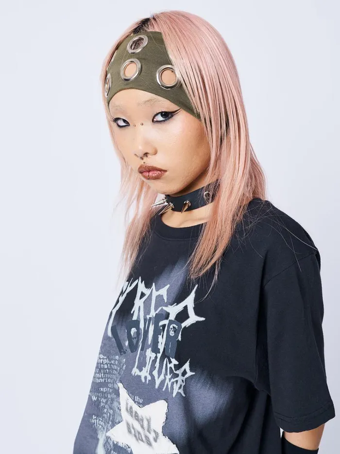 Shop Elektra Green Metallic Hole Headband Minga London Accessories