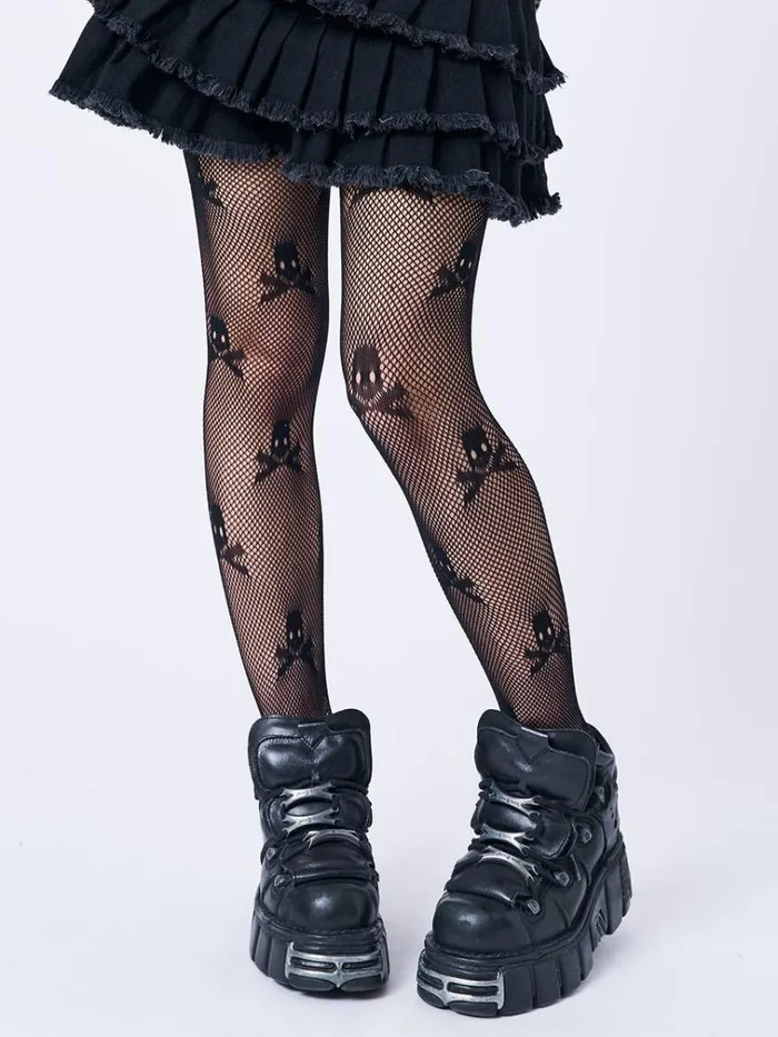 Shop Elvira Skull Diamond Fishnet Tights Minga London Accessories