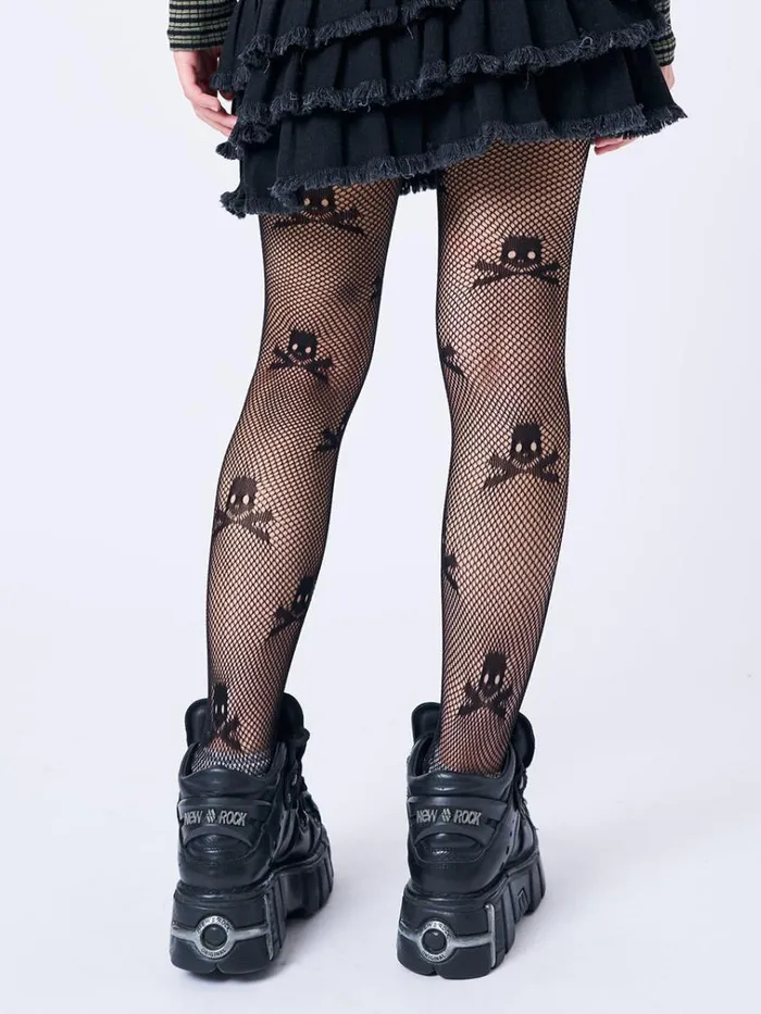Shop Elvira Skull Diamond Fishnet Tights Minga London Accessories
