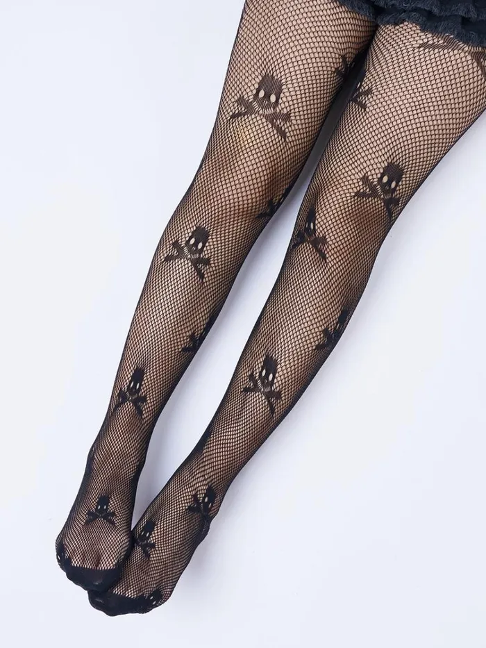 Shop Elvira Skull Diamond Fishnet Tights Minga London Accessories