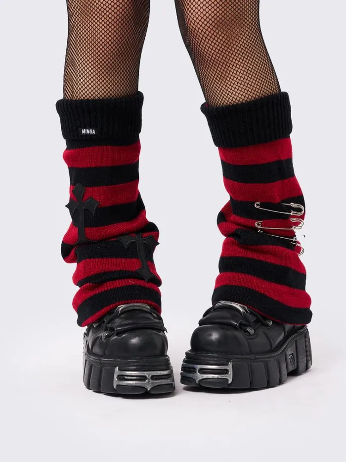 Shop Mica Cross and Safety Pin Striped Leg Warmers Minga London Accessories