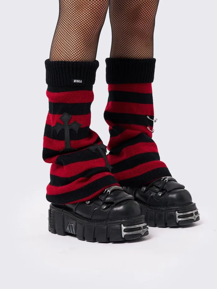 Shop Mica Cross and Safety Pin Striped Leg Warmers Minga London Accessories