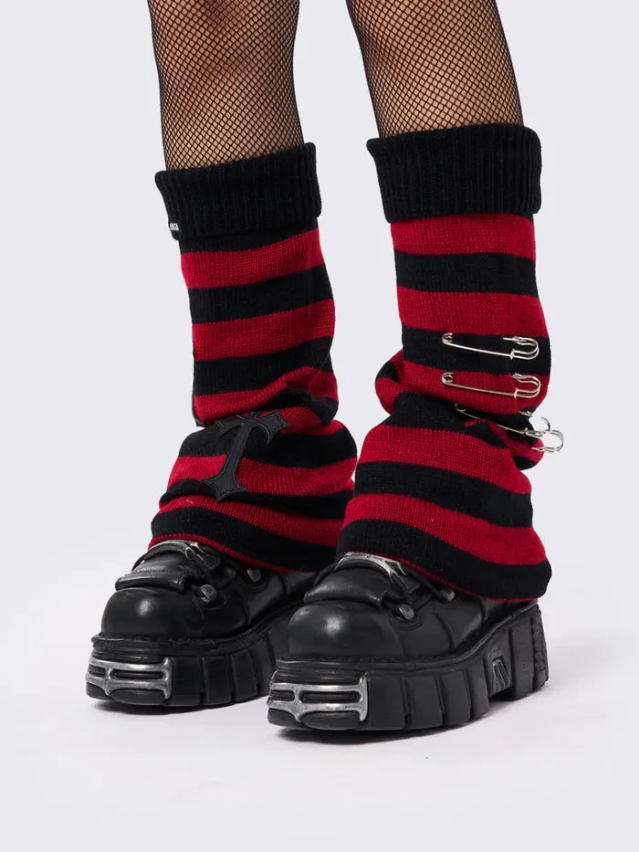 Shop Mica Cross and Safety Pin Striped Leg Warmers Minga London Accessories