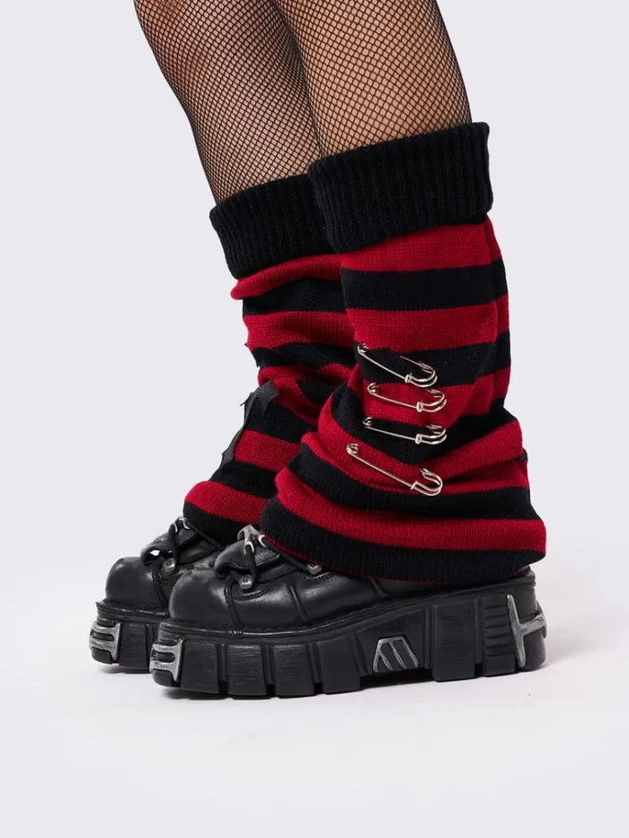 Shop Mica Cross and Safety Pin Striped Leg Warmers Minga London Accessories