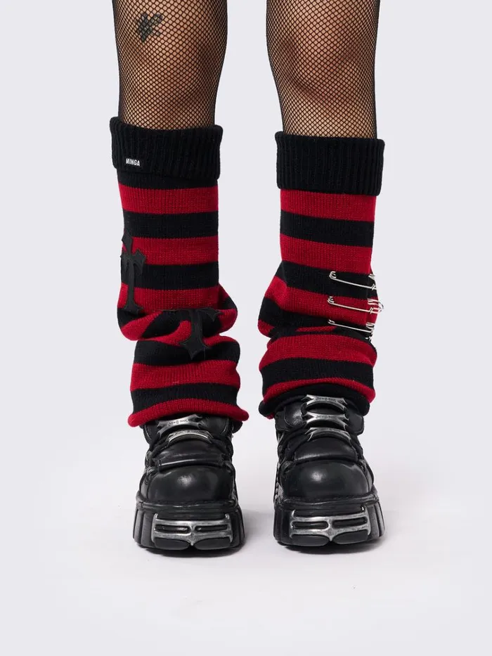 Shop Mica Cross and Safety Pin Striped Leg Warmers Minga London Accessories