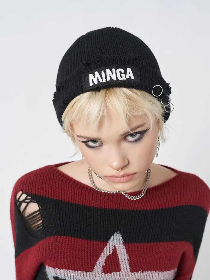 Shop Minga Black Distressed Beanie Minga London Accessories