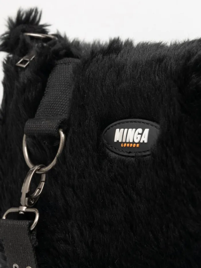 Shop Minga London Accessories Arrya Black Furry Shoulder Chain Bag