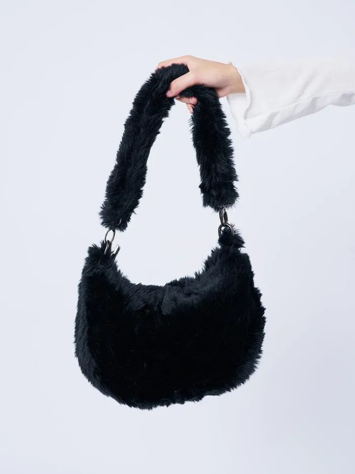 Shop Minga London Accessories Arrya Black Furry Shoulder Chain Bag