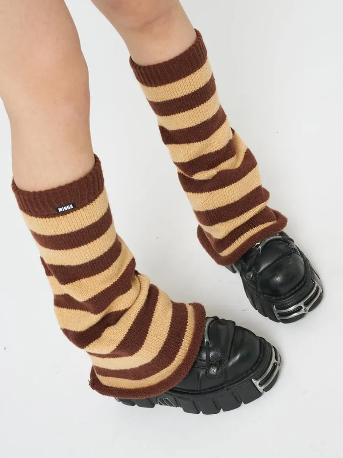 Shop Minga London Accessories Brown and Honey Striped Flare Leg Warmers Shop Minga London Accessories Brown and Honey Striped Flare Leg Warmers