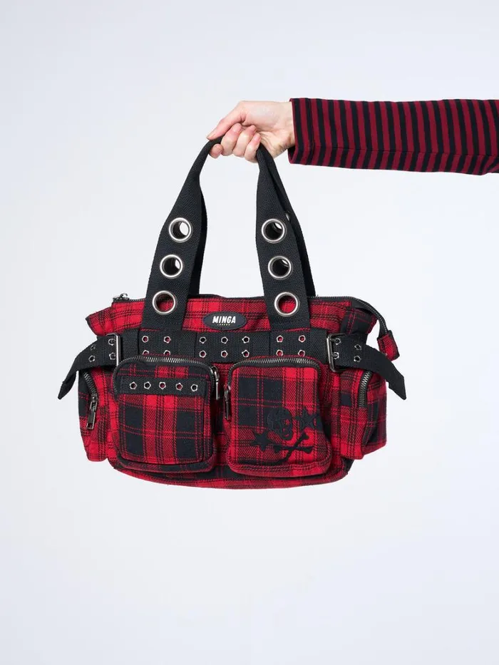 Shop Minga London Accessories Devon Red Tartan Multi Pockets Handbag