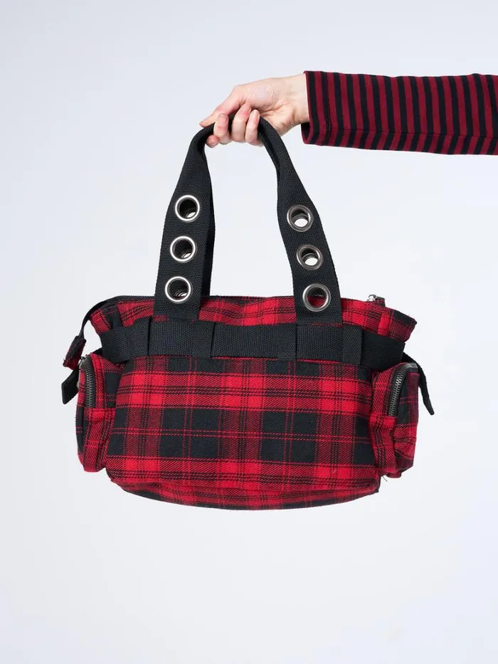 Shop Minga London Accessories Devon Red Tartan Multi Pockets Handbag