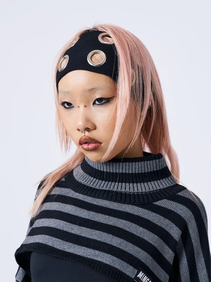 Shop Minga London Accessories Elektra Black Metallic Hole Headband