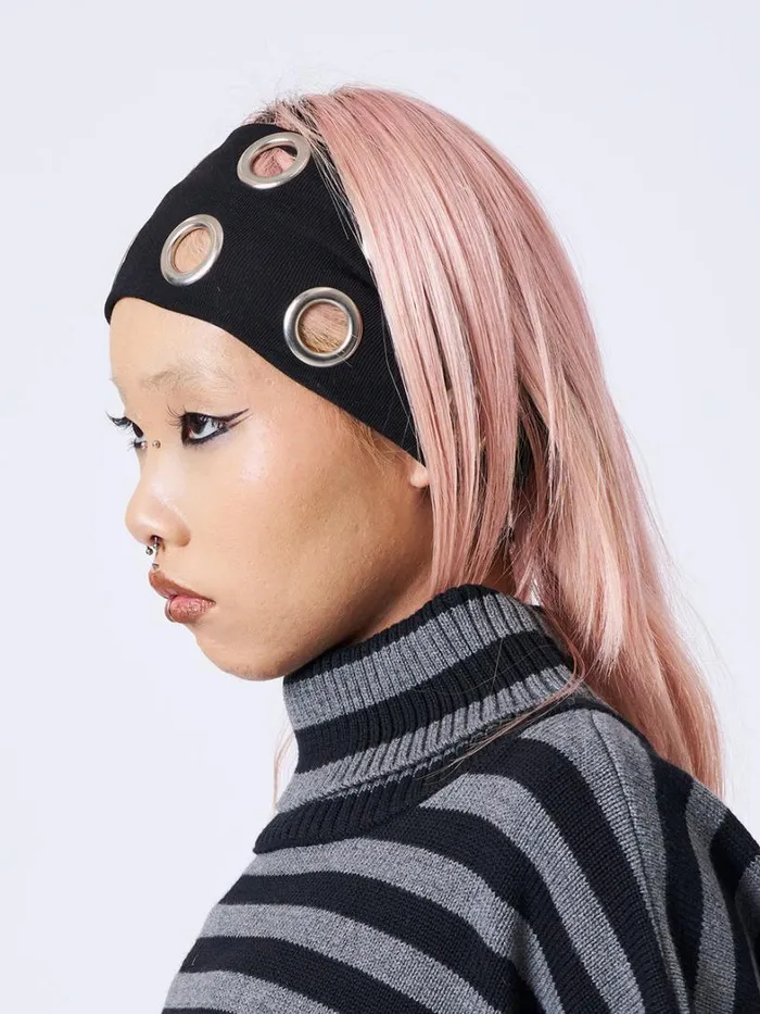 Shop Minga London Accessories Elektra Black Metallic Hole Headband