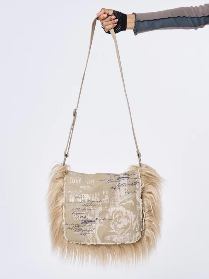 Shop Minga London Accessories Fluffy Canvas Messenger Bag