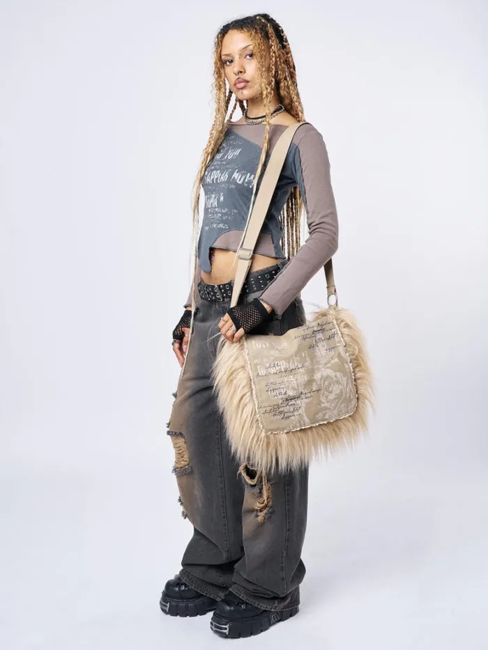 Shop Minga London Accessories Fluffy Canvas Messenger Bag
