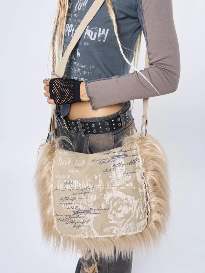 Shop Minga London Accessories Fluffy Canvas Messenger Bag