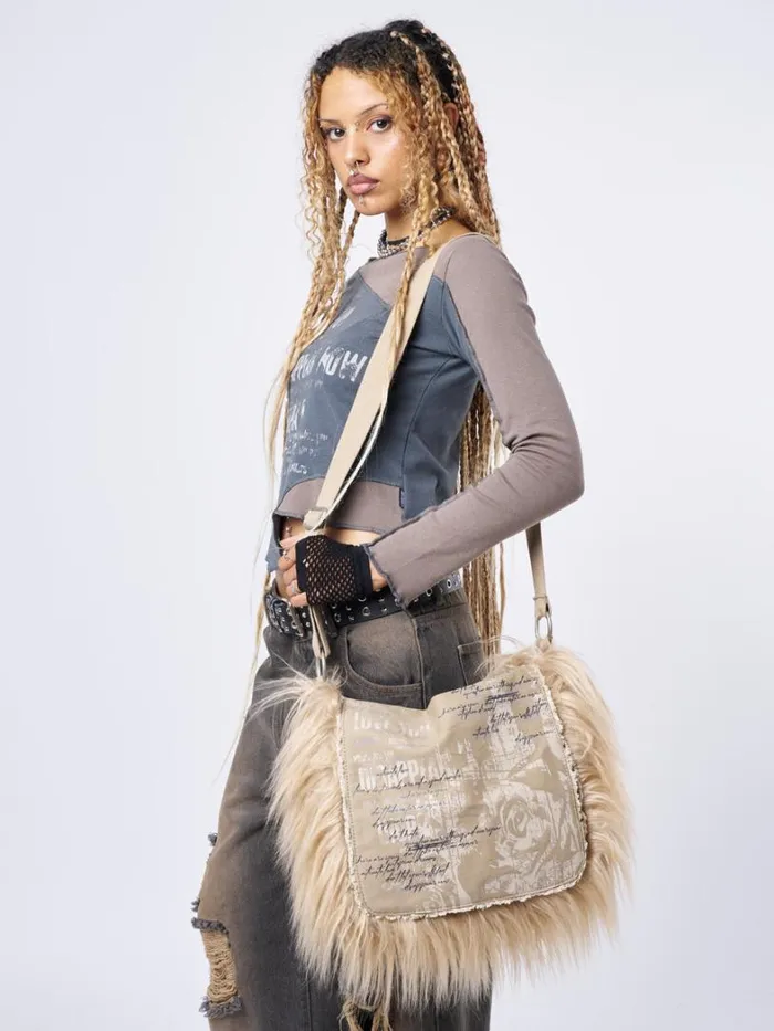Shop Minga London Accessories Fluffy Canvas Messenger Bag