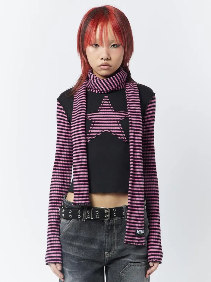 Shop Minga London Accessories Girlfriend Stripes Pink Black Scarf